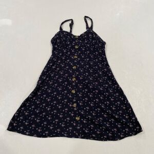 American Eagle Floral Babydoll Mini Dress Women Small Navy Button Front Sundress
